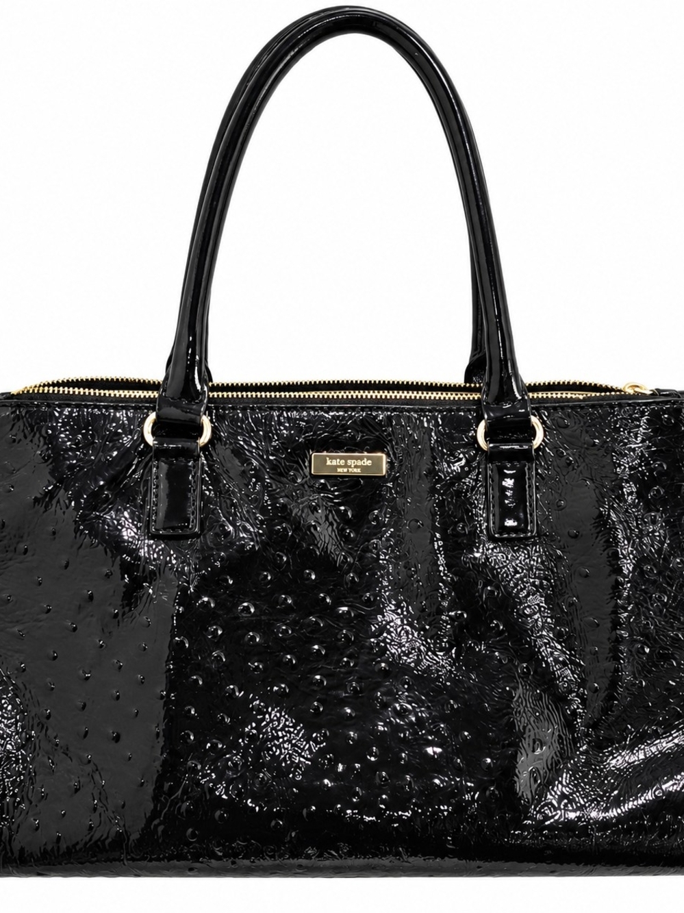 Kate Spade Alexander Avenue Martine Tote Black Ostrich Embossed Patent Leather